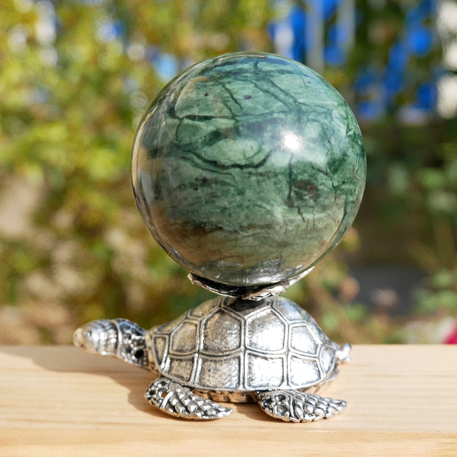 2“Green Jade Ball Crystal Sphere Natural Stone Healing Luck Abundance Meditation