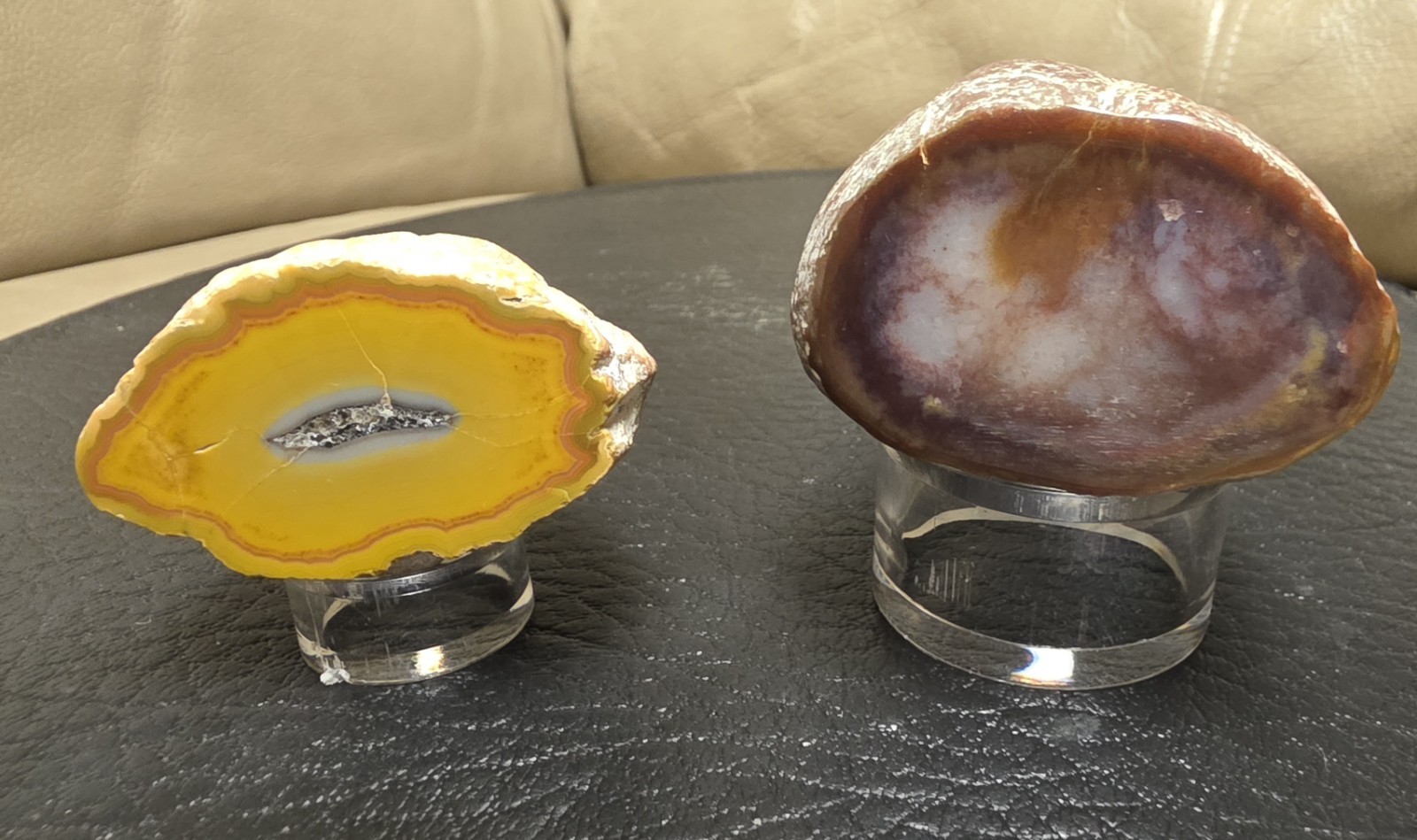 2 Kentucky Agate Display Specimens-Yellow/orange and Maroon Polished Face # S-62