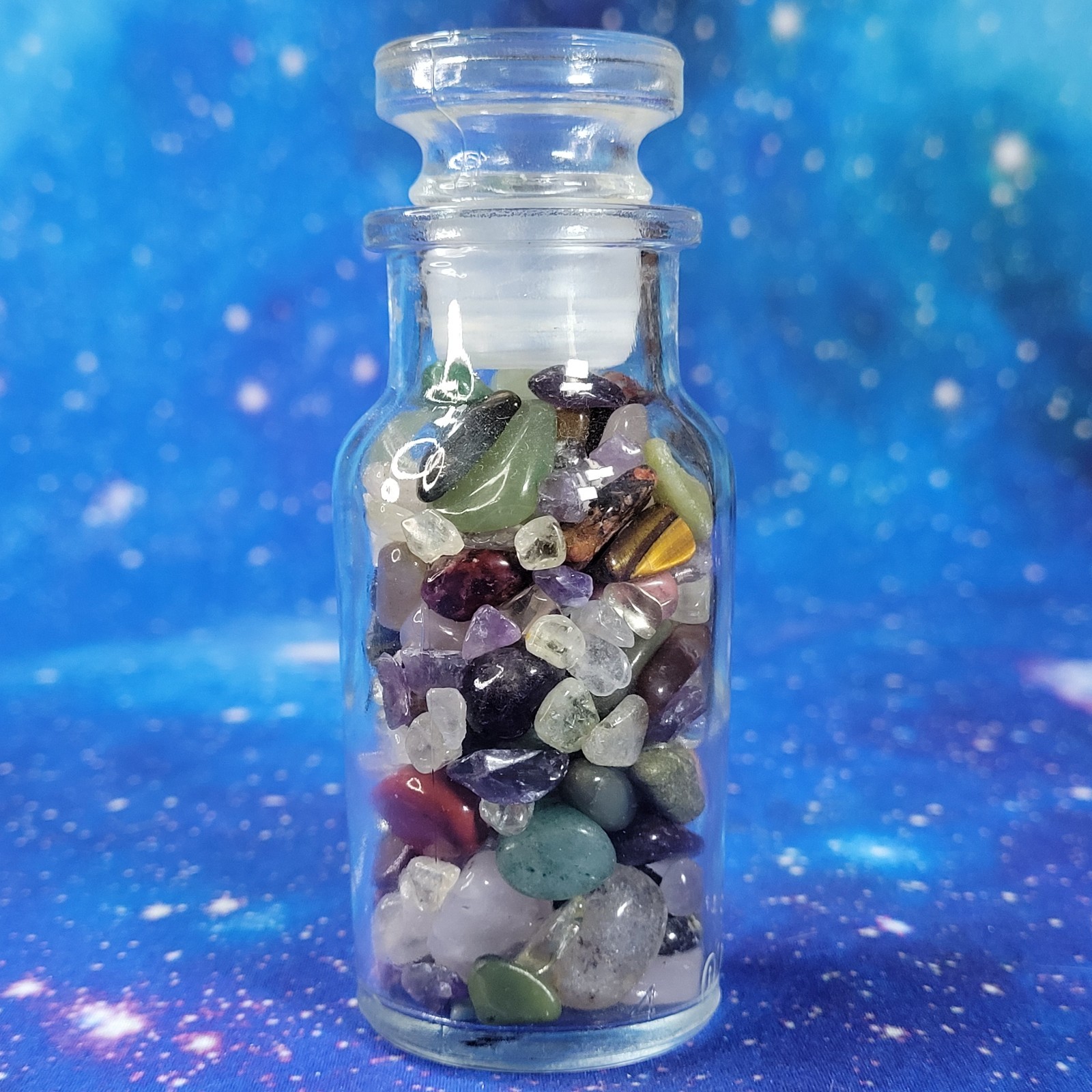 4oz Mixed Crystal Tumbles/Chips in Apothecary Vintage Glass Jar Wagner Spice