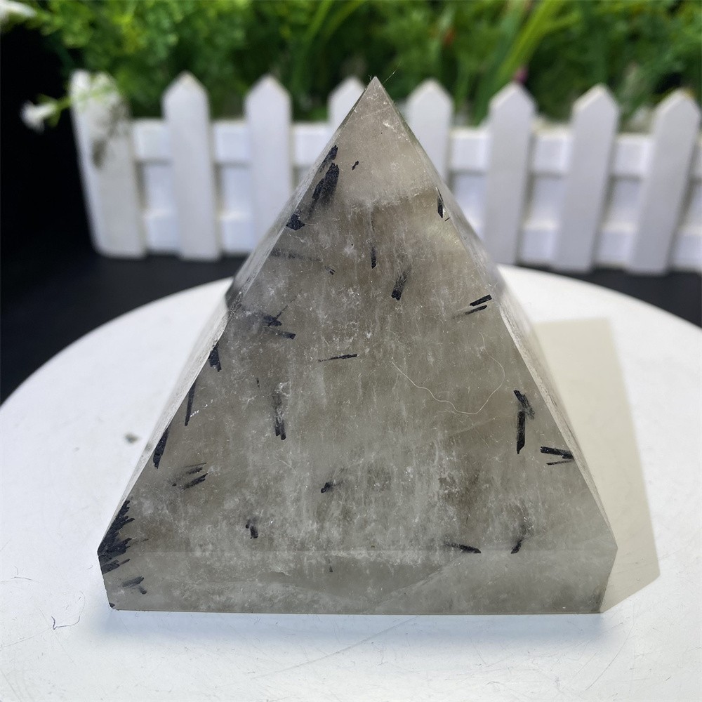 0.8LB 2.7″ Natural Black Rutiled Quartz Pyramid Statue Crystal Reiki Heal Decor