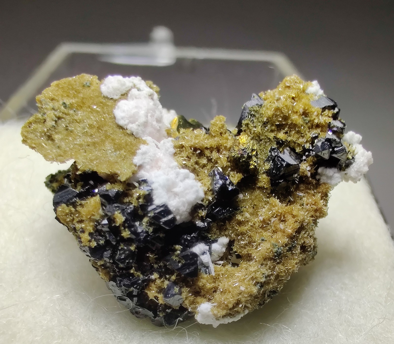 Epidote, Sphalerite, Chalcopyrite crystals etc. Silverton, Colorado. 2.2 cm.