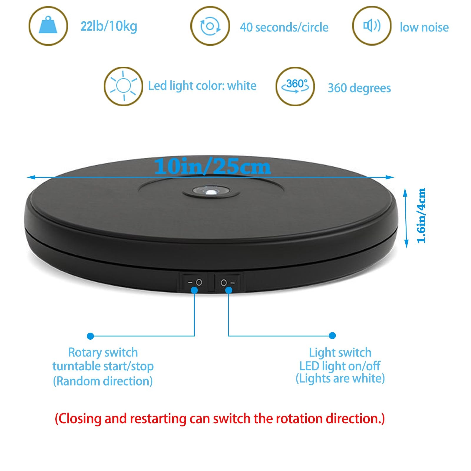 10” LED Rotating Display Stand, 360° Motorized Turntable with Lights, 22lbs …