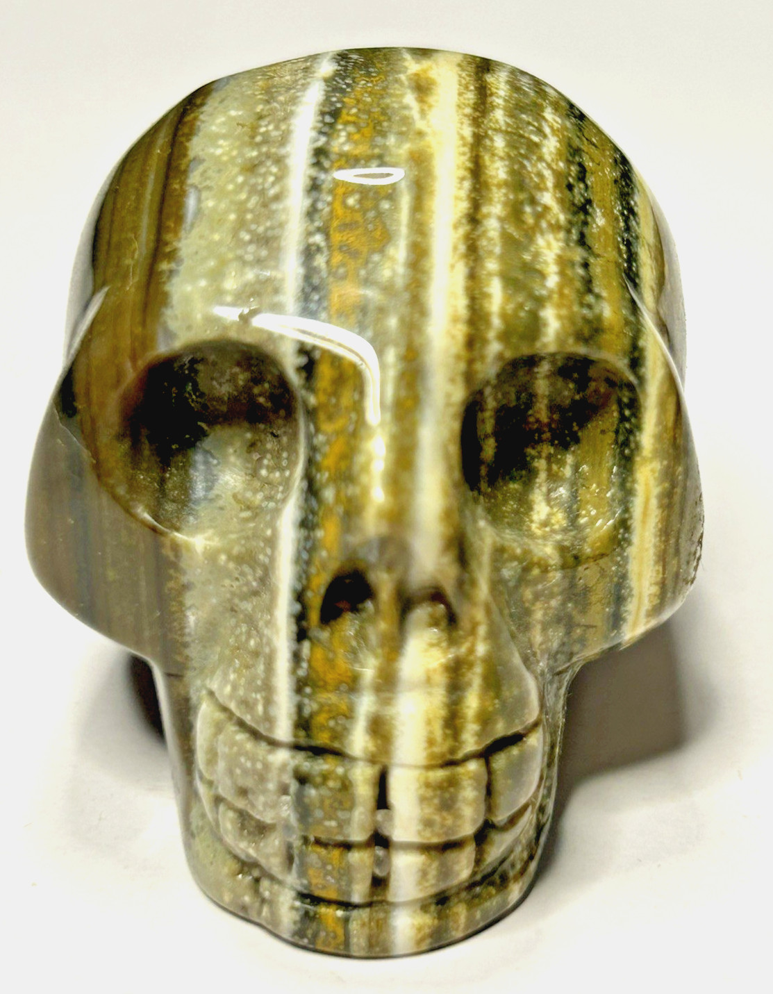Banded Jasper Skull – Green Brown Yellow White 175g/2.3″