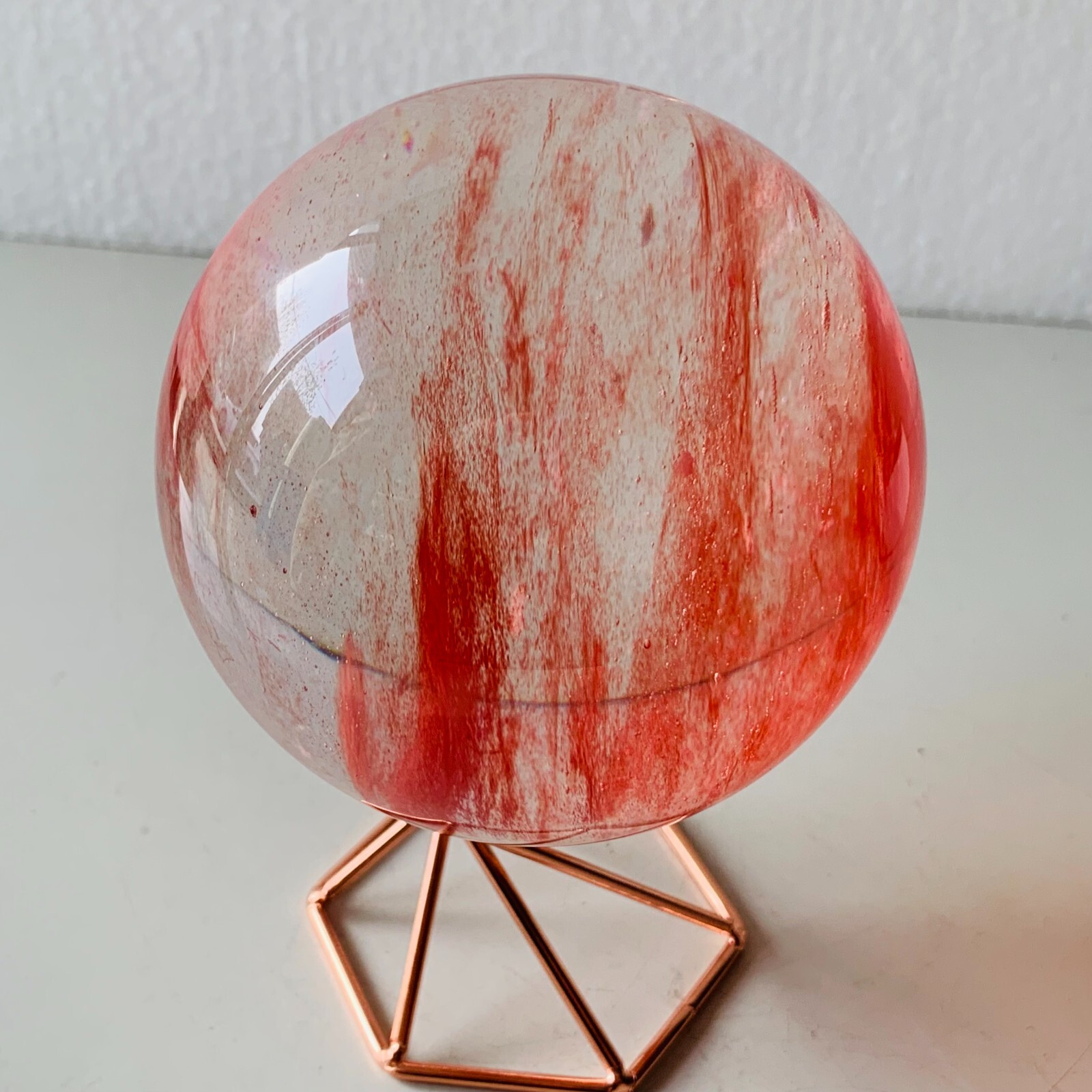 1.5LB Red Smelting Stone Quartz Sphere Crystal Energy Ball Reiki Gem+stand A22