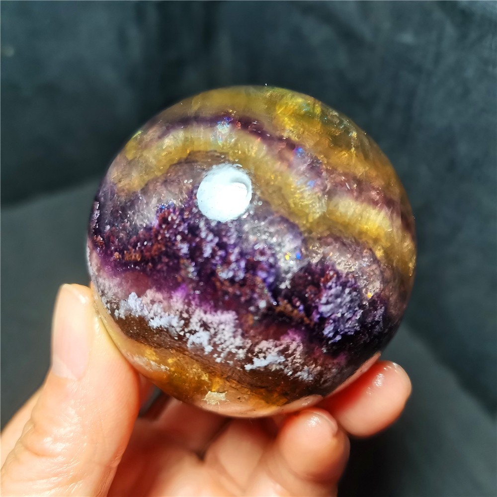 TOP 368g 60mm Natural Colorful Super Seven Fluorite Sphere Ball Healing WD2119