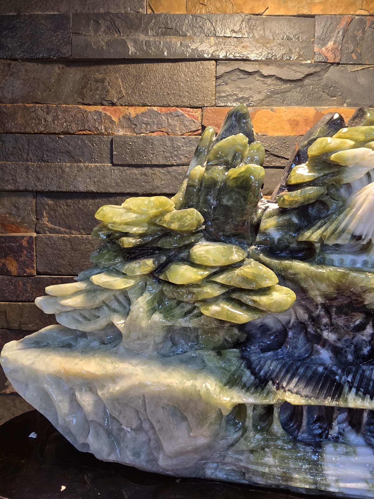 7.9 lbs 13″ X 11″ Top Quality Natural Green Jade Landscape Hand Carved Mountain
