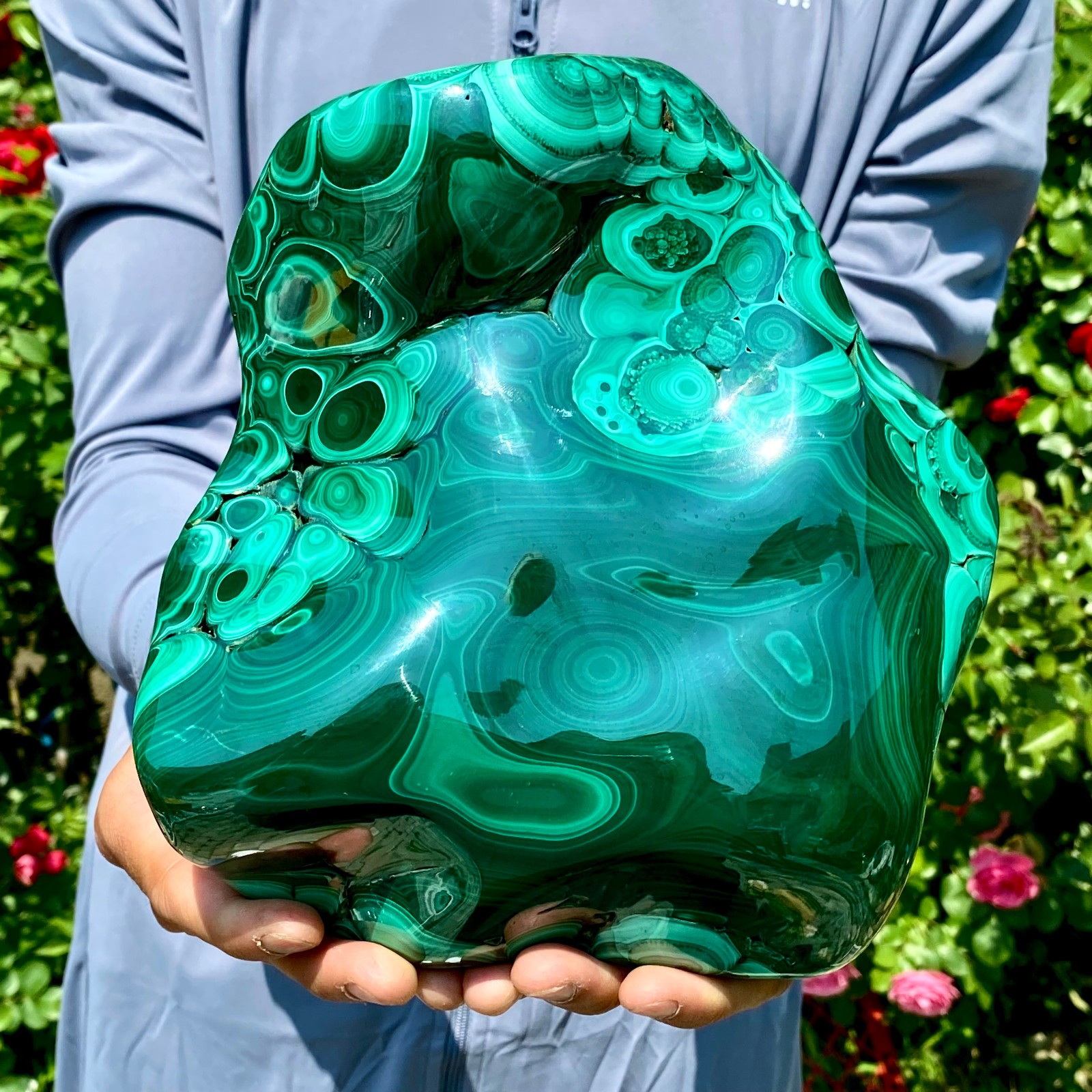 9LB Natural glossy Malachite egg transparent cluster rough mineral sample