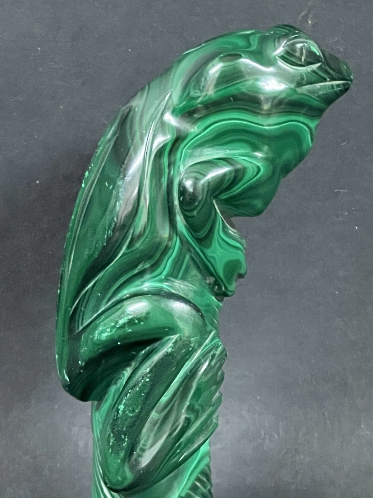 Carved and Polished Malachite Stone Frog Animal Figurine Sculpture – Congo 6”