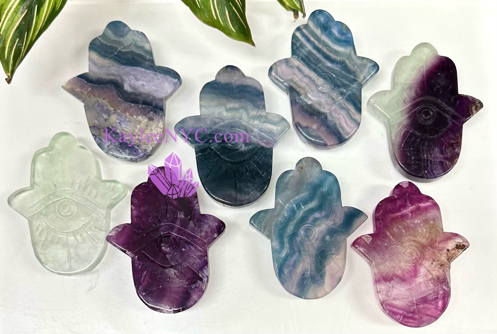 Wholesale Lot 8 PCs 3” Natural Fluorite Hamsa Evil Eye Healing Energy