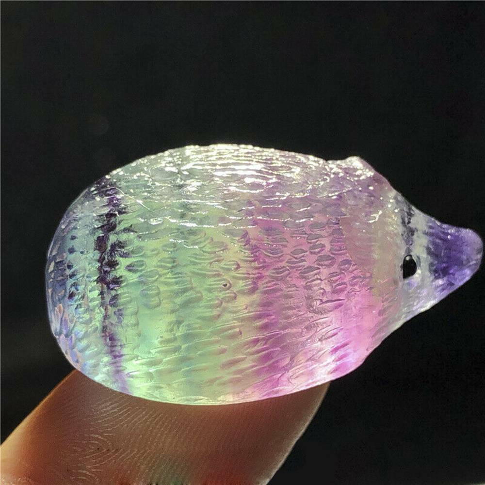 Natural Quartz Crystal Skull Carved Rainbow Fluorite Hedgehog Stone Healing.