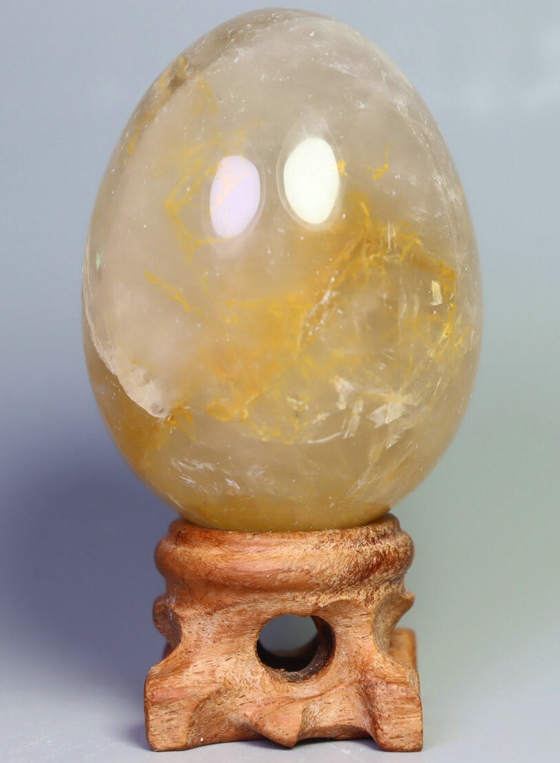 NATURAL Yellow PHANTOM MULTI INCLUSIONS Rainbow Quartz CRYSTAL Sphere Egg/Stand