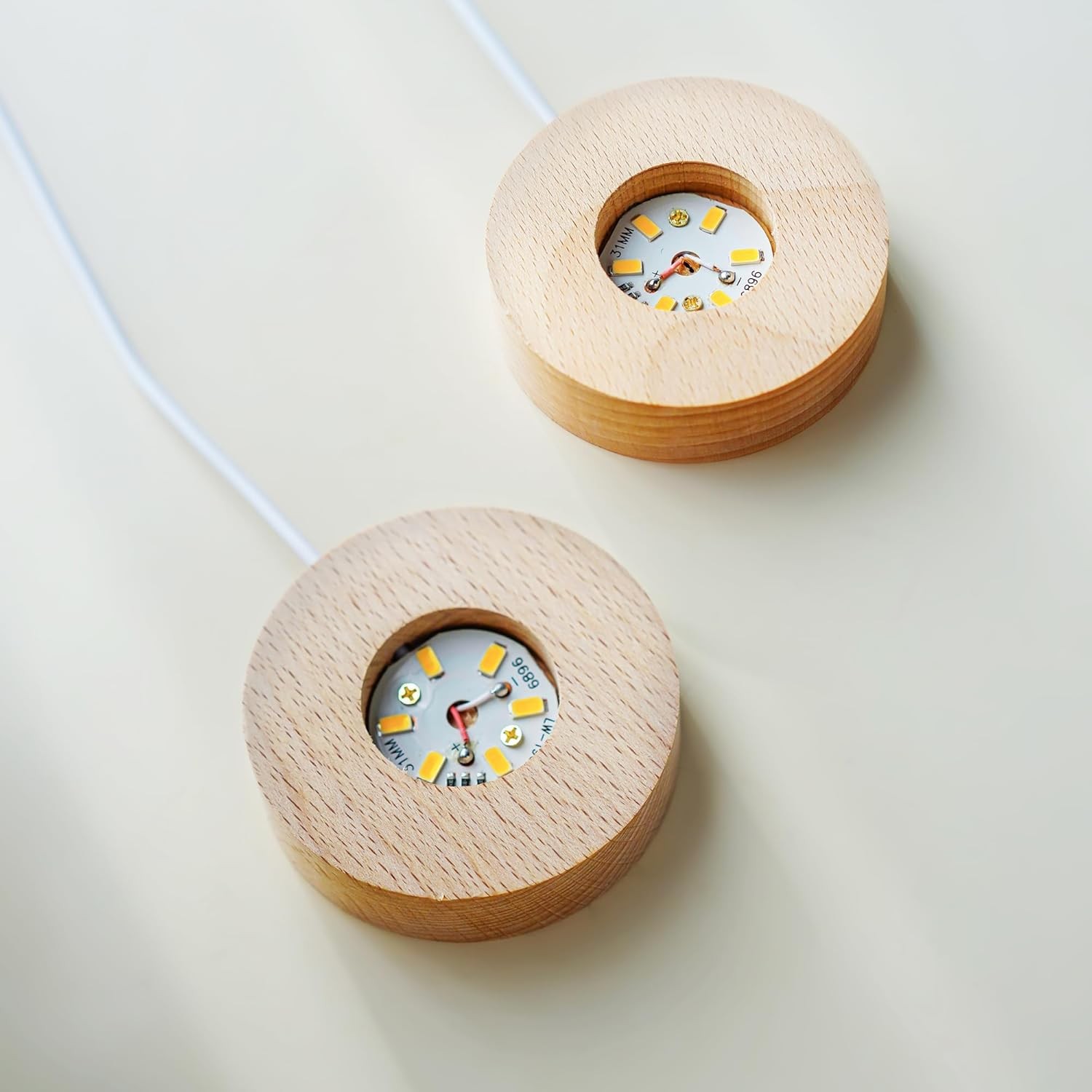 2PCS LED Wood Display Stand for 3D Crystal Glass Resin Art Round Pedestal