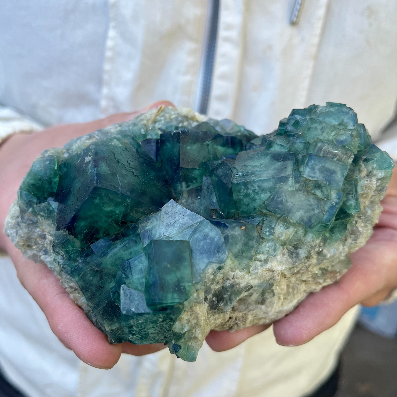 1.8LB Natural cubic green fluorite crystal cluster rough mineral specimen