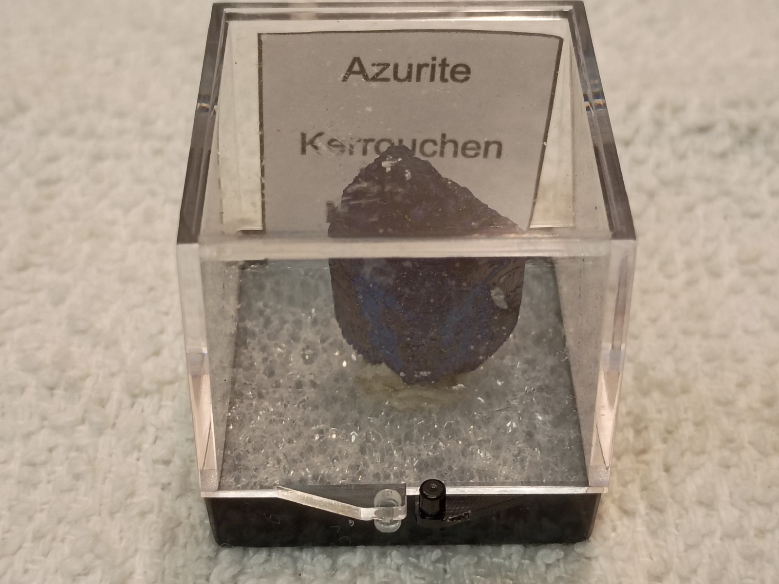 Beautiful Azurite Crystal, Kerrouchen Mine Morocco In 1.5″ Display Box.