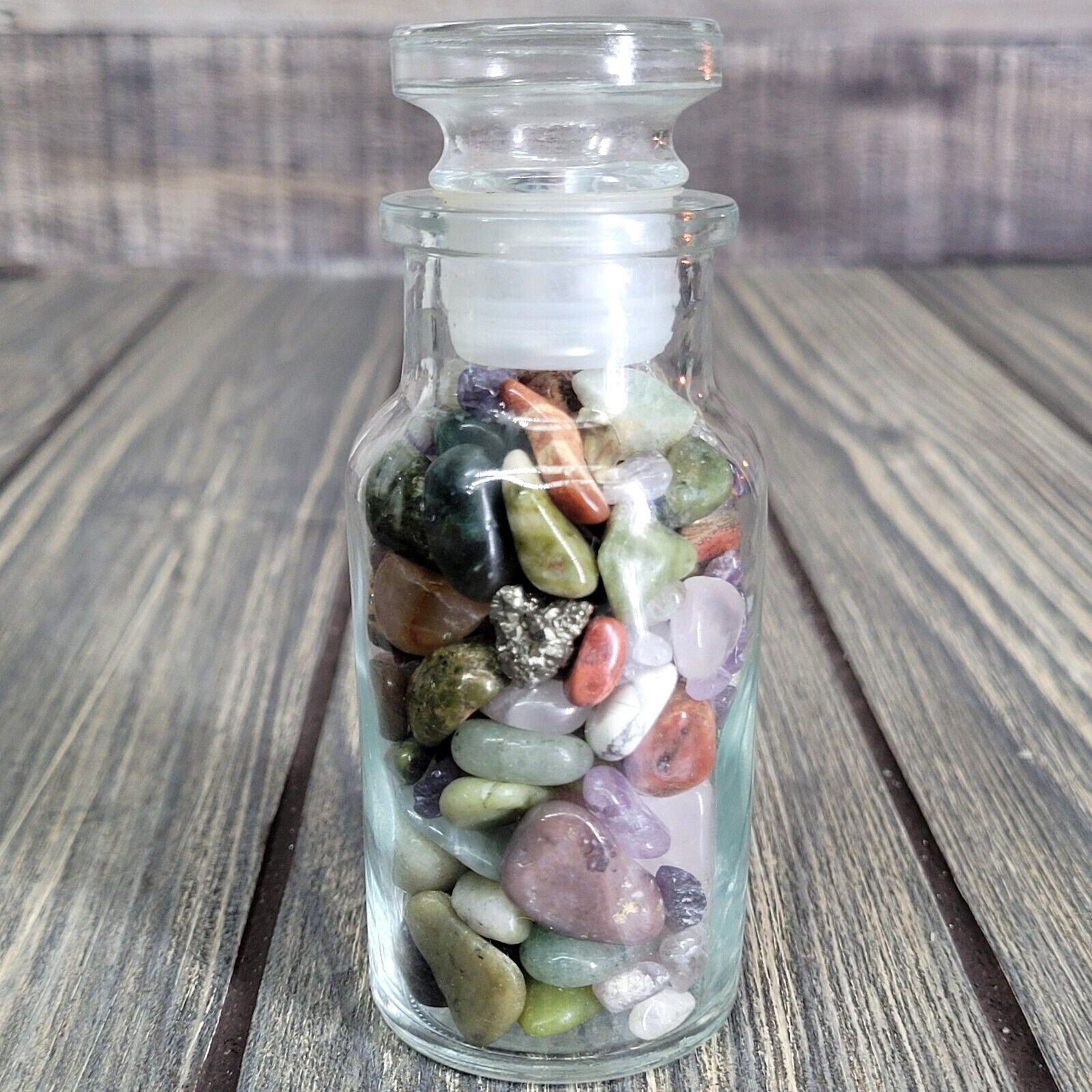 4oz Mixed Crystal Tumbles/Chips in Apothecary Vintage Glass Jar Wagner Spice