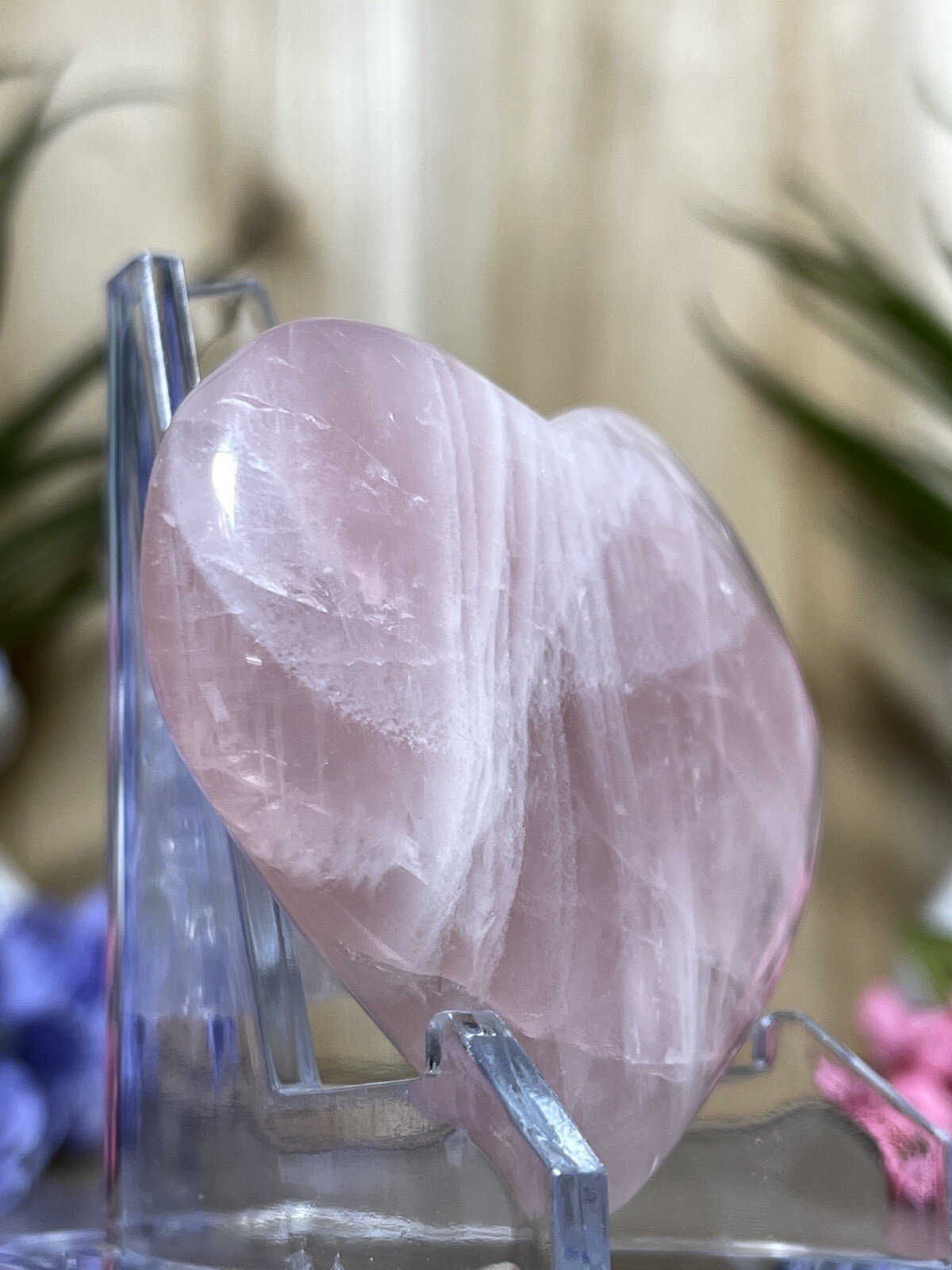 ROSE QUARTZ HEART – Palm stone Mineral Pink Chakra Reiki Witch Wiccan Yoga Decor