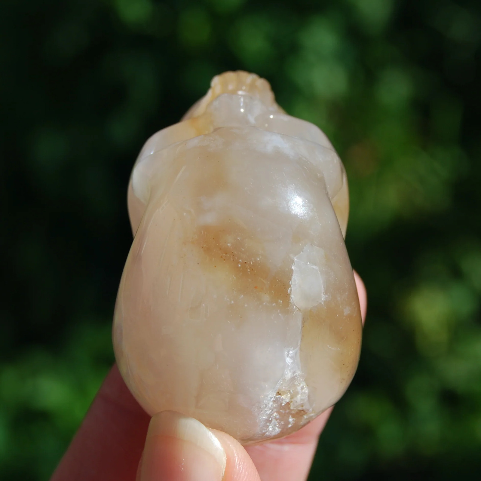 2in Sakura Flower Agate Carved Crystal Skull, Realistic Peach White Flower Agate