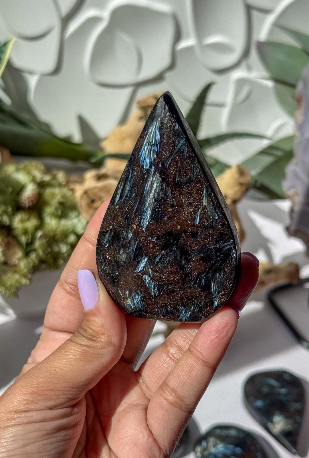 Natural Arfvedsonite Flame Crystal Polished Stone Decor Free US Shipping