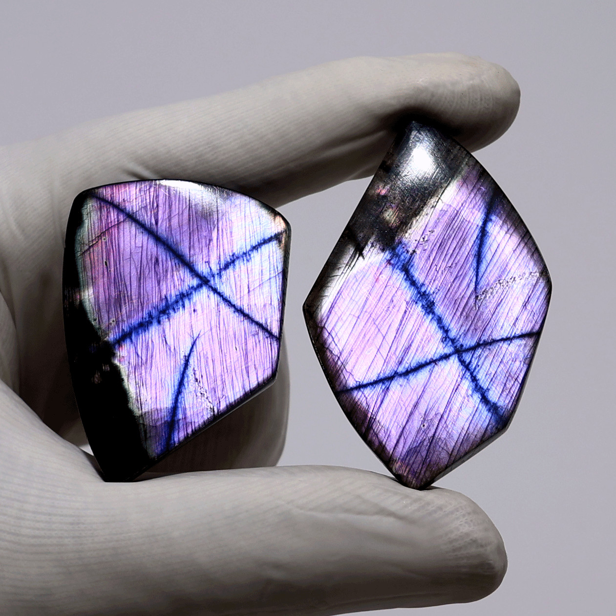 The Violet Cross of Light | Rare Purple Labradorite Twin Slabs | Matched Crystal