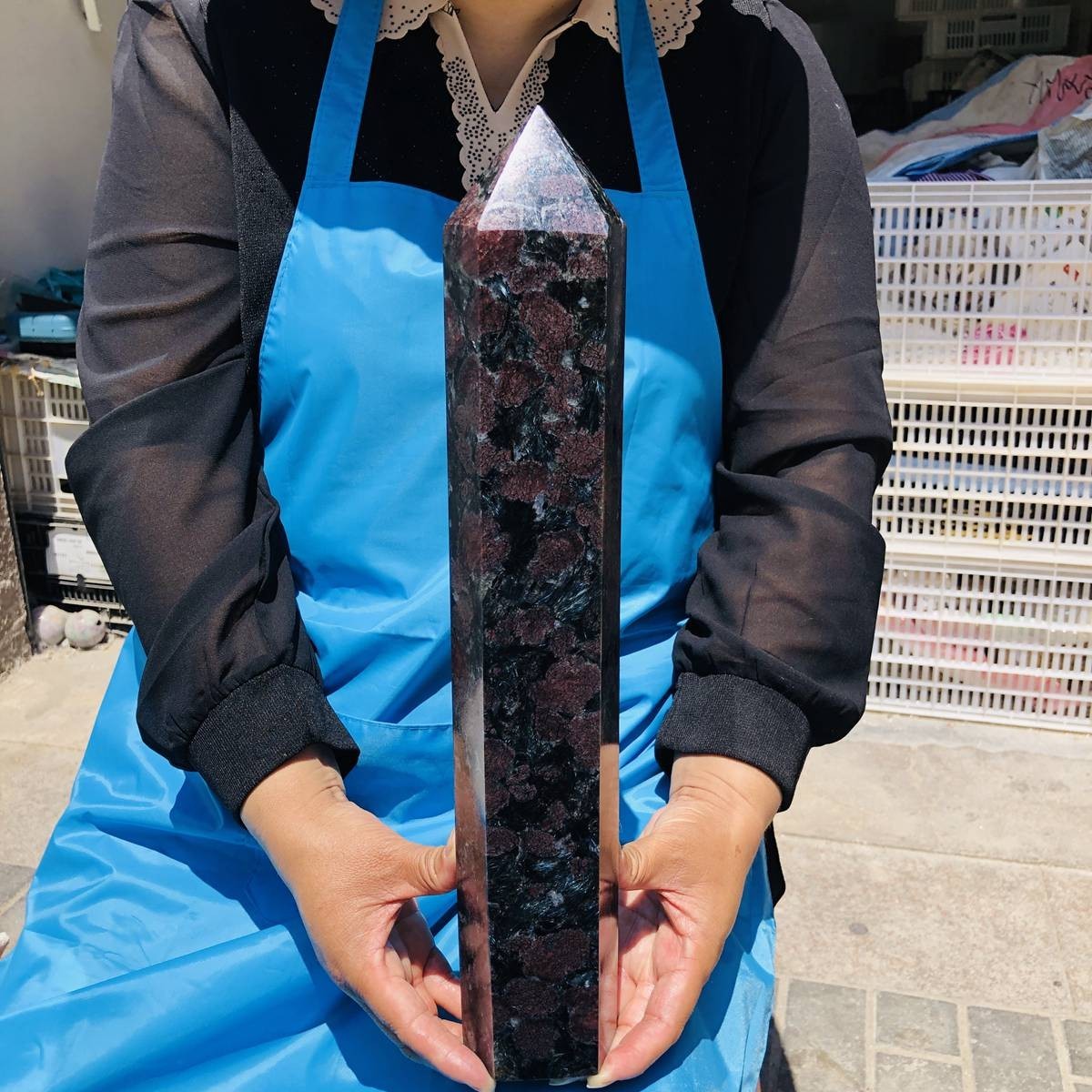 8LB Natural garnet crystal obelisk quartz crystal energy column Reiki healing