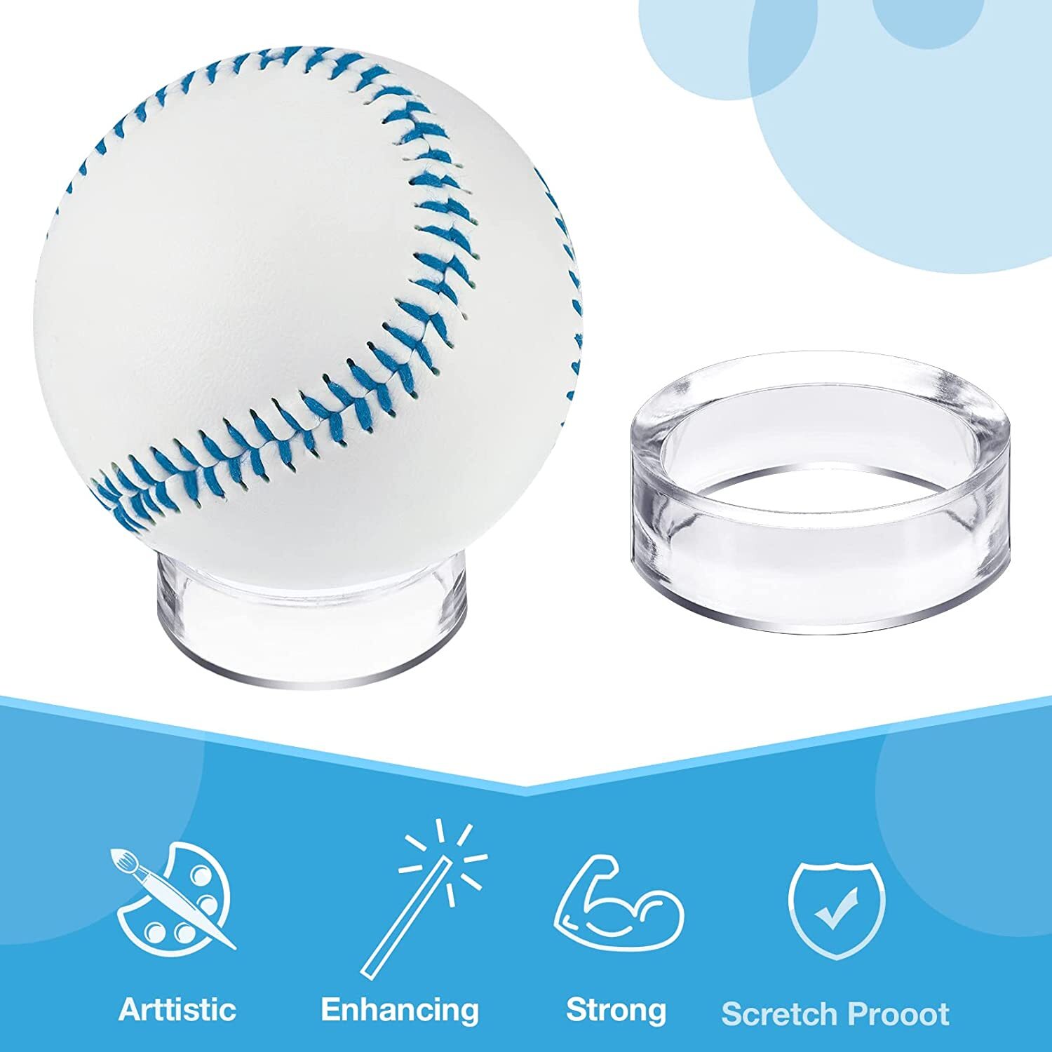 100Pcs Acrylic Sphere Stand Clear Plastic Ring Display Décor Round for Golf Ball