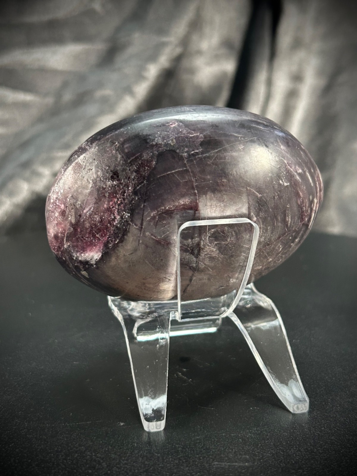 2.97″ Gemmy Lepidolite Freeform With Acrylic Stand 7.3oz (208 grams)