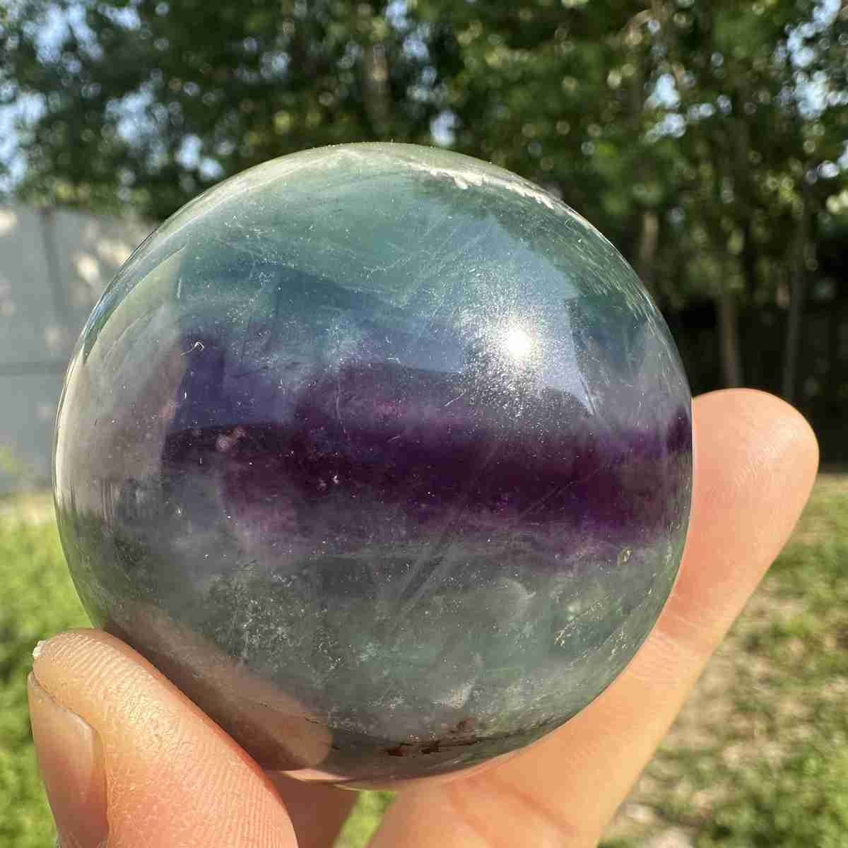210g Natural Feather Fluorite Quartz Sphere Crystal Ball Reiki Healing Decor