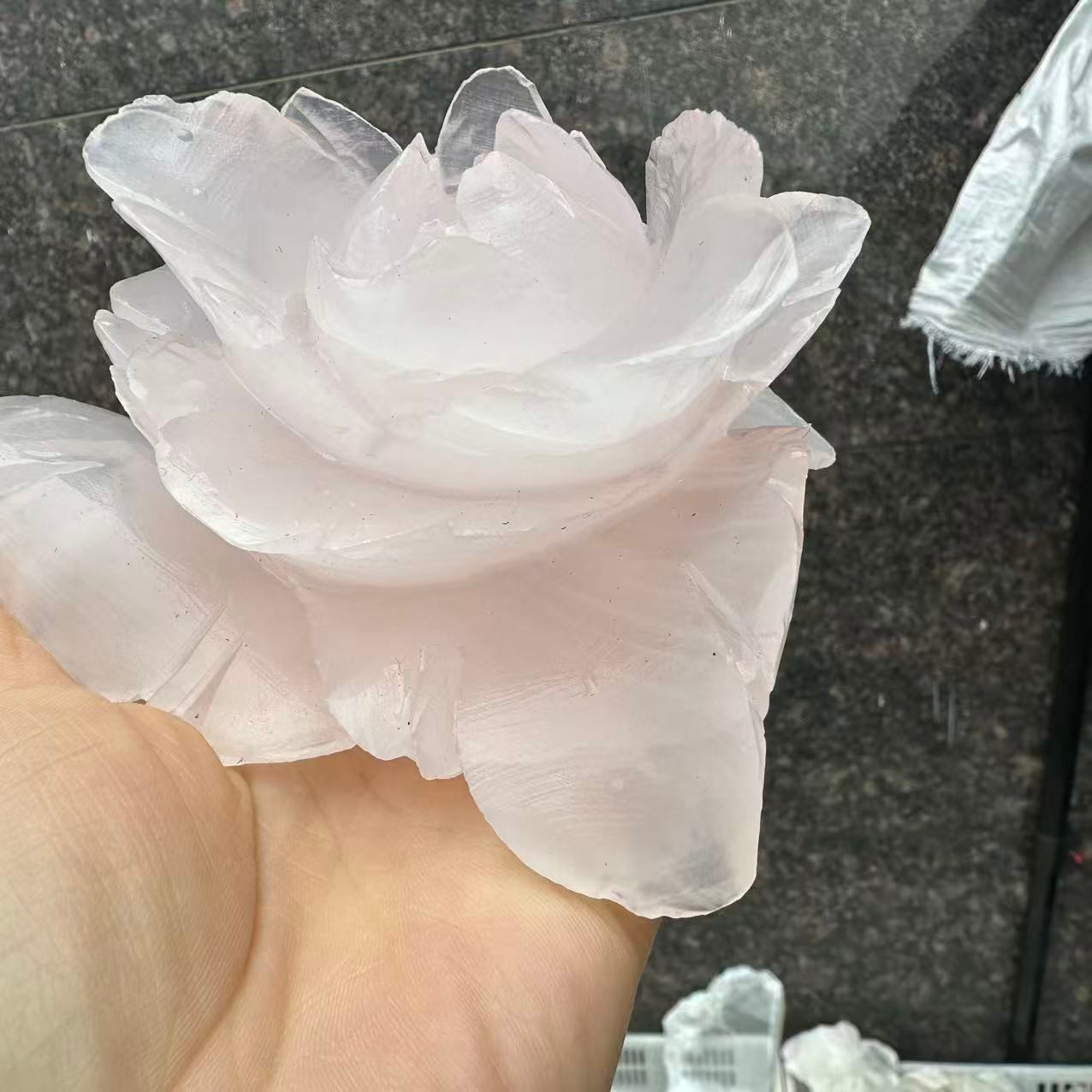 1pc Natural Powdered calcite Quartz Carved Flower Skull Crystal Reiki Decor
