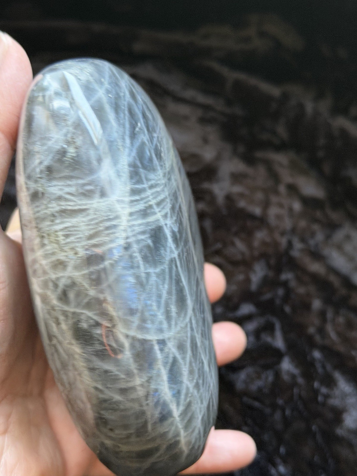 5.15” Large Purple Pink Orange Flash Labradorite Crystal Heart 1100 Grams