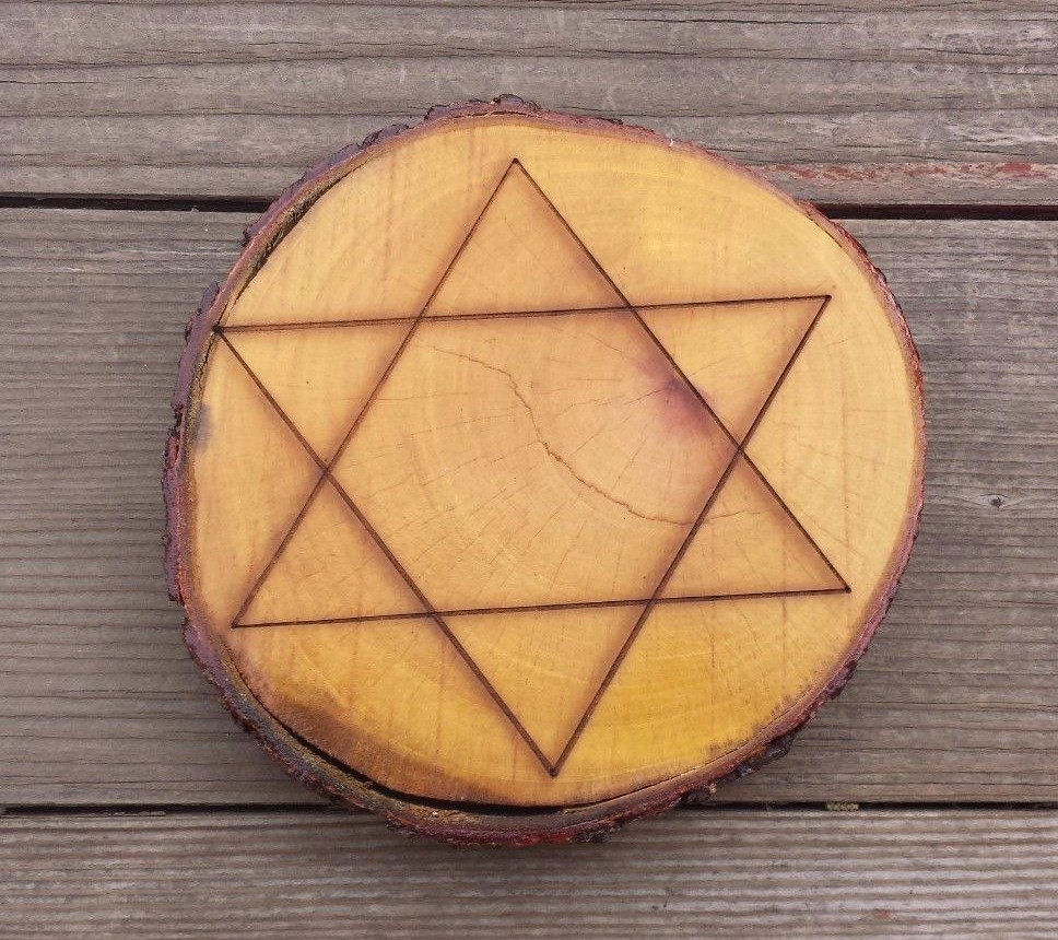 CRYSTAL GRID SET WOOD SLICE WITH STAR PATTERN