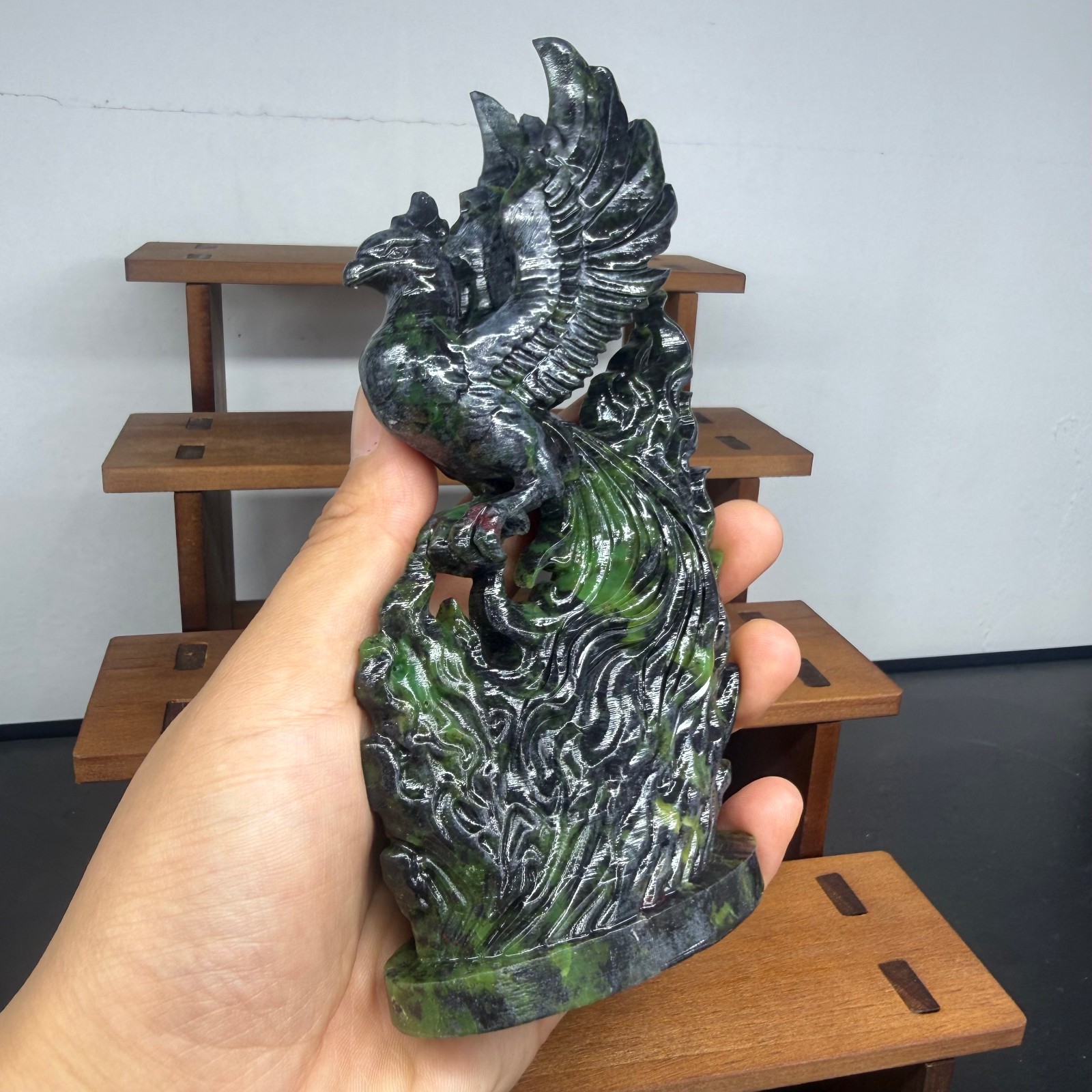 5.8″ natural red Green gem hand carved Phoenix Quartz Crystal reiki healing 1pc