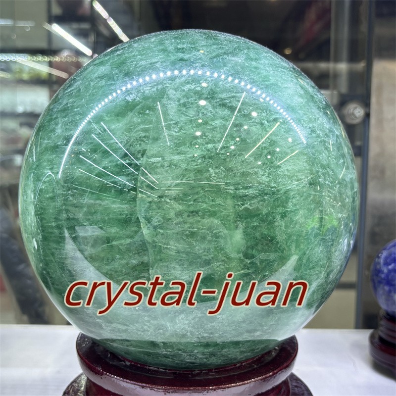 45.1LB Top Natural green fluorite Quartz Sphere Crystal Ball Healing 220mm+stand