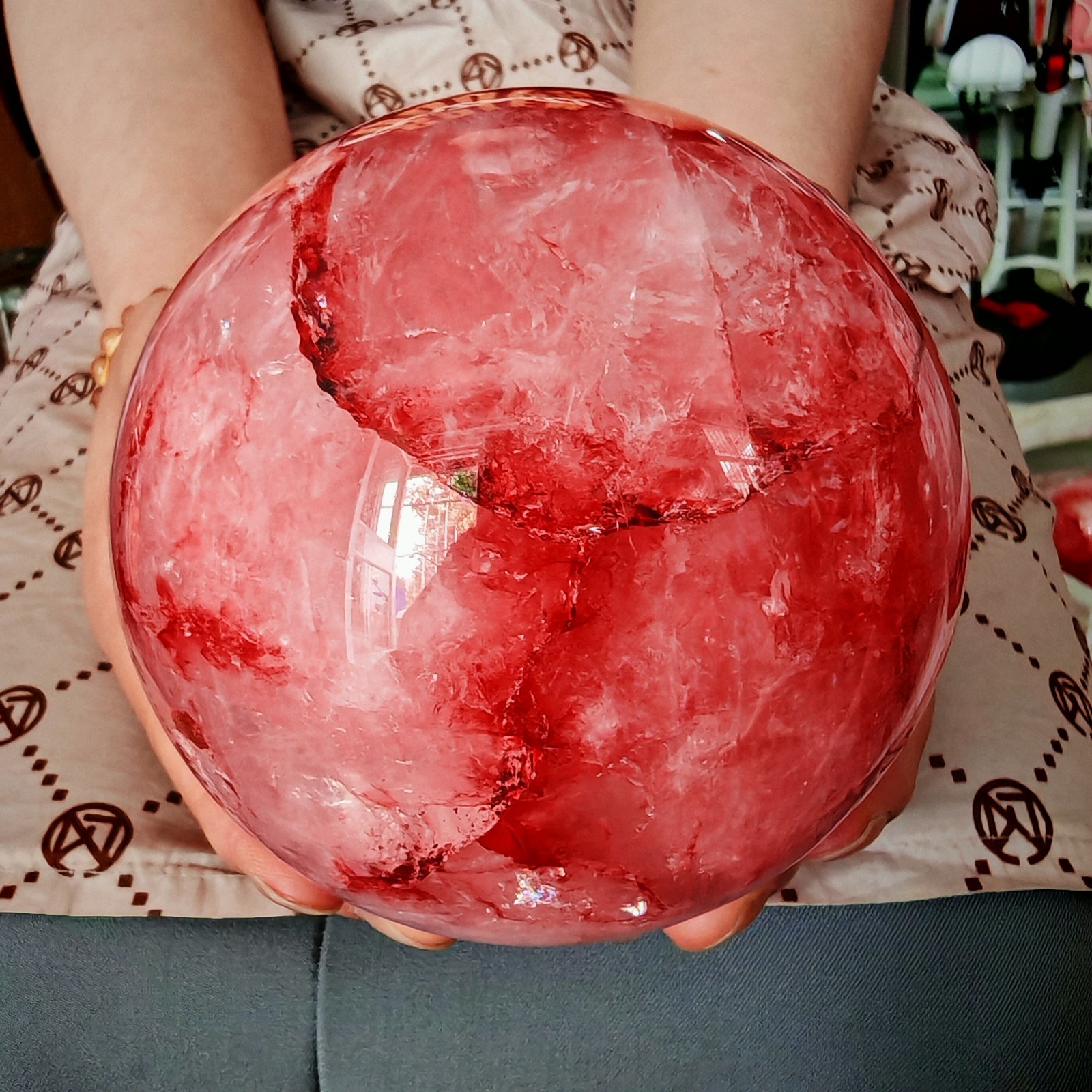3.96LB TOP Natural Red gum flower quartz ball crystal Hand carved Decorative