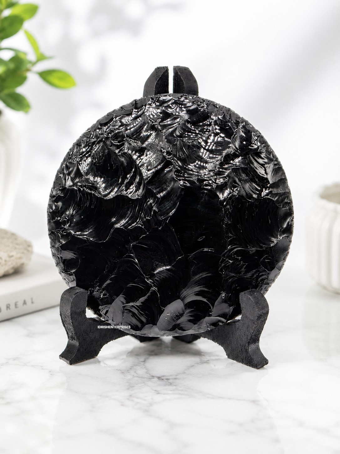 Handcrafted Black Obsidian Disk Round Crystal Display Decor 100mm 125mm 150mm.