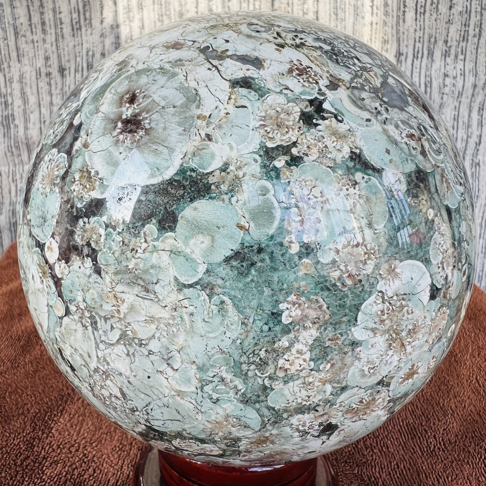 5LB Natural Green Cherry Blossom Agate Sphere quartz crystal Healing