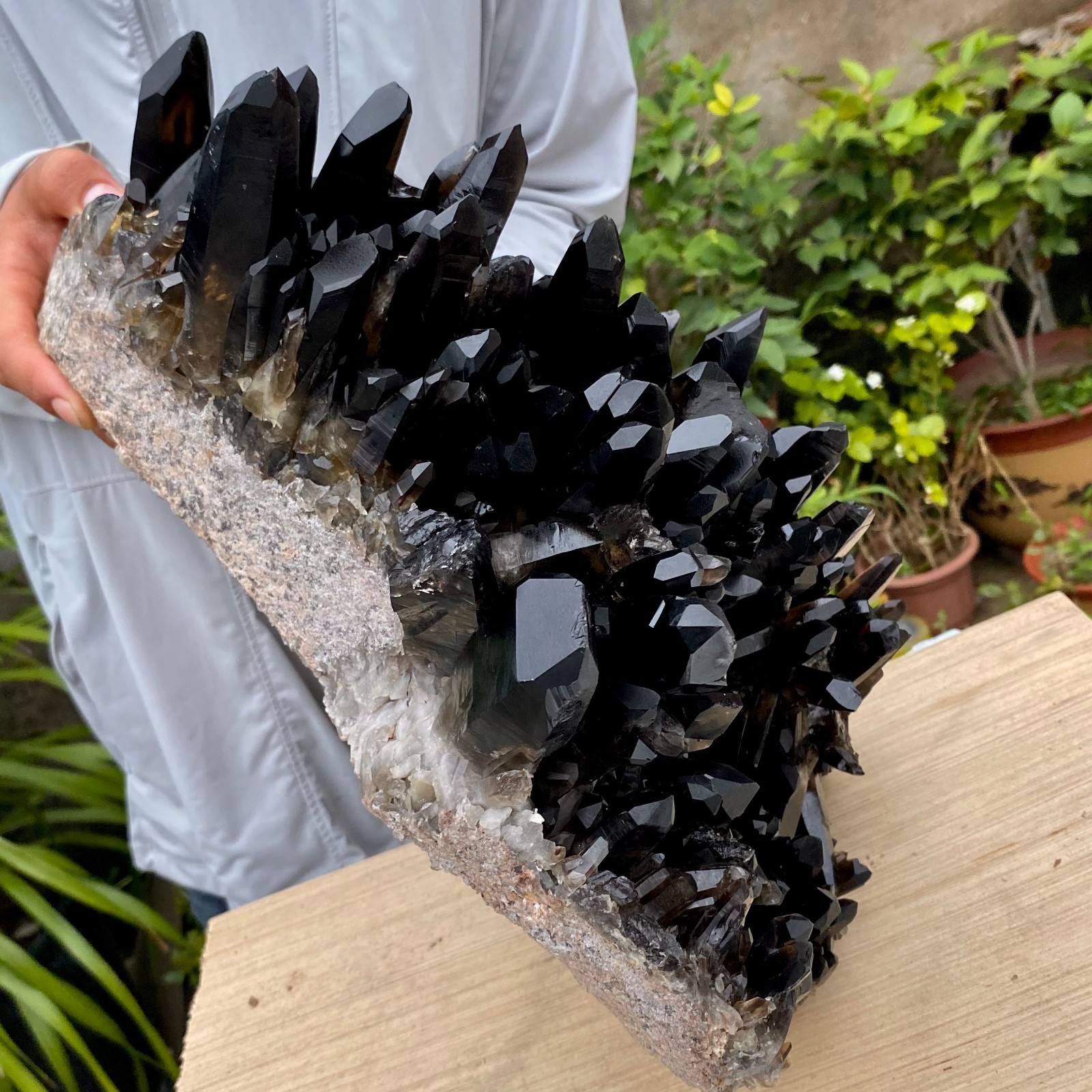 36.7LB Large Natural Smoky Black Quartz Cluster Crystal Specimen Healing