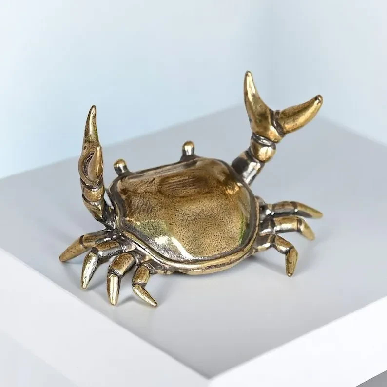 Brass Crab Sculpture Statue Desktop Pen Glass Cutlery Holder Reiki Home Decor