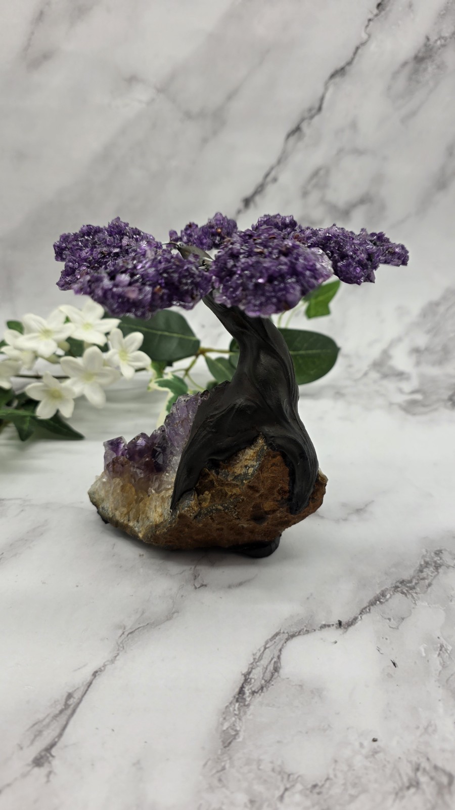 Amethyst Cluster Geode Sculpture Natural Amethyst Bonsai Money Tree Handcrafted