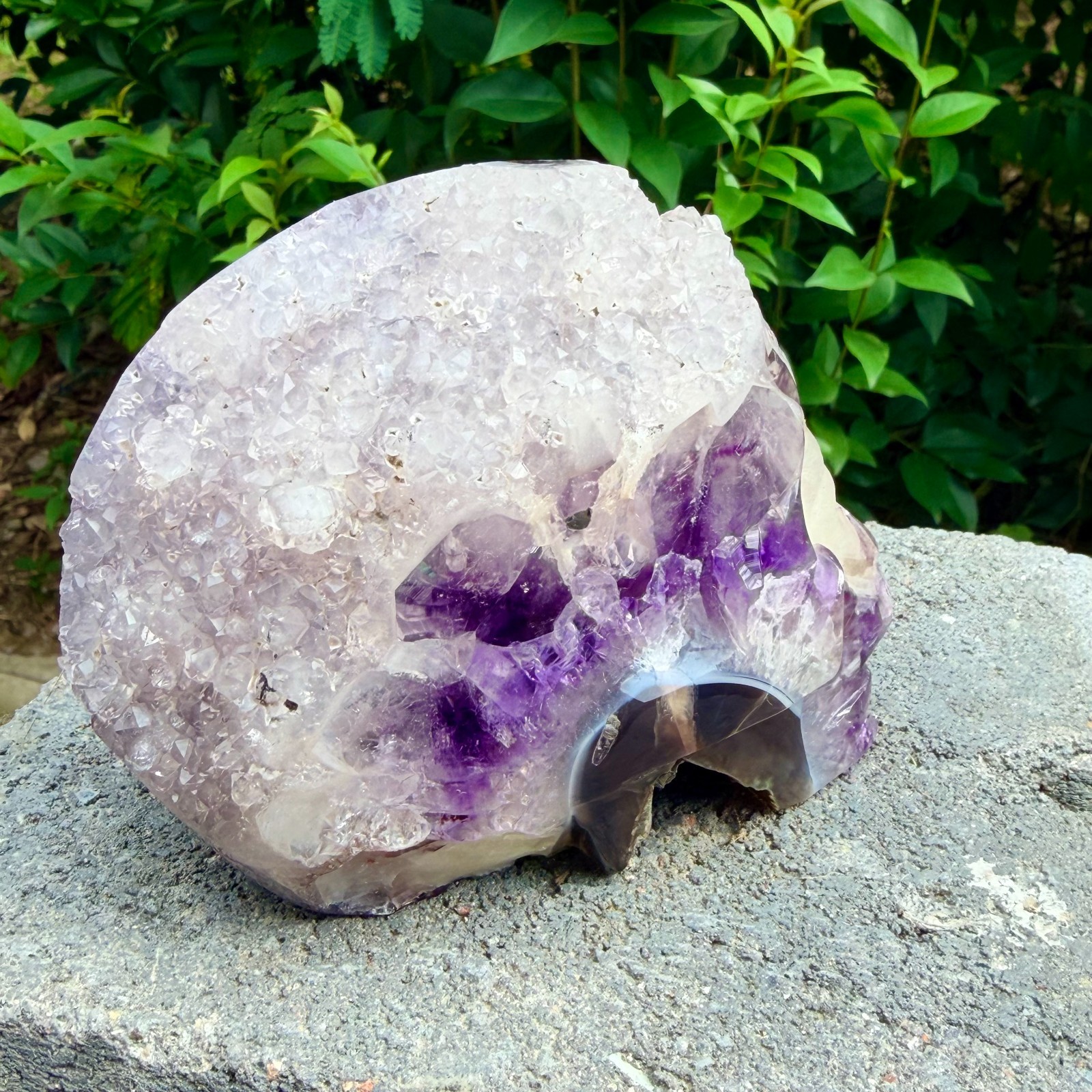 2.71lb Amethyst agate crystal cave skull, Rare hand carved skull specimen