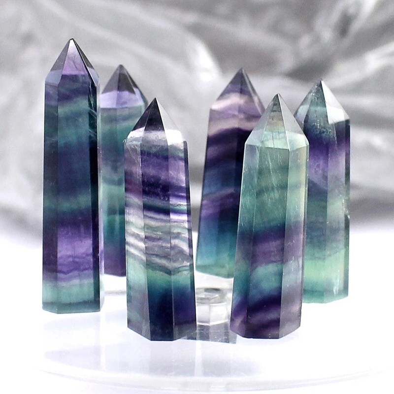3.15″-3.54″ Natural Rainbow Fluorite Crystal Tower Healing Reiki Crystal Obelisk