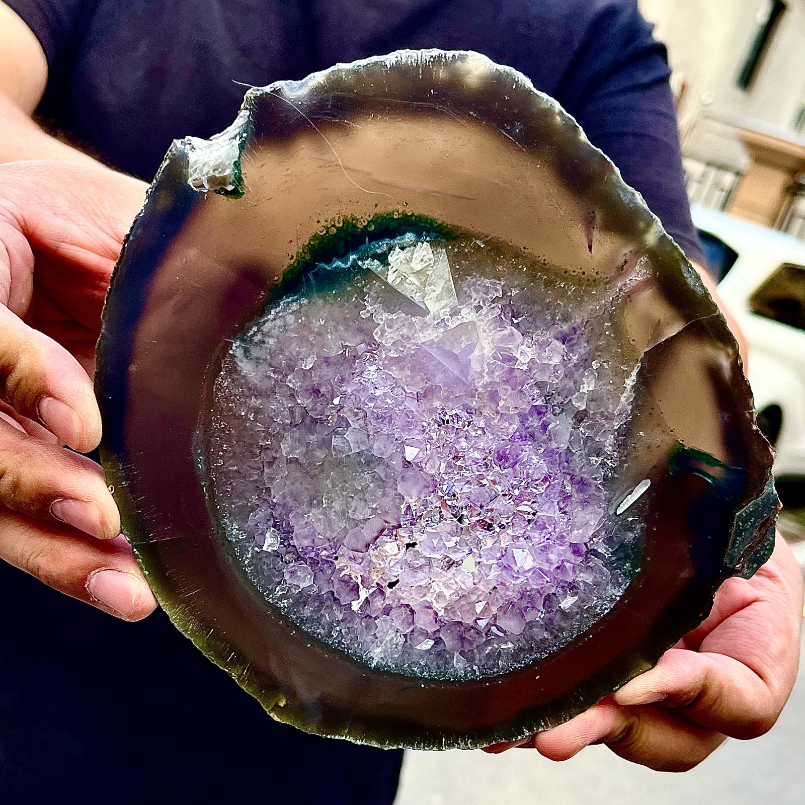 1.08LB Natural Amethyst Agate Crystal Hand cut Piece Specimen Healing
