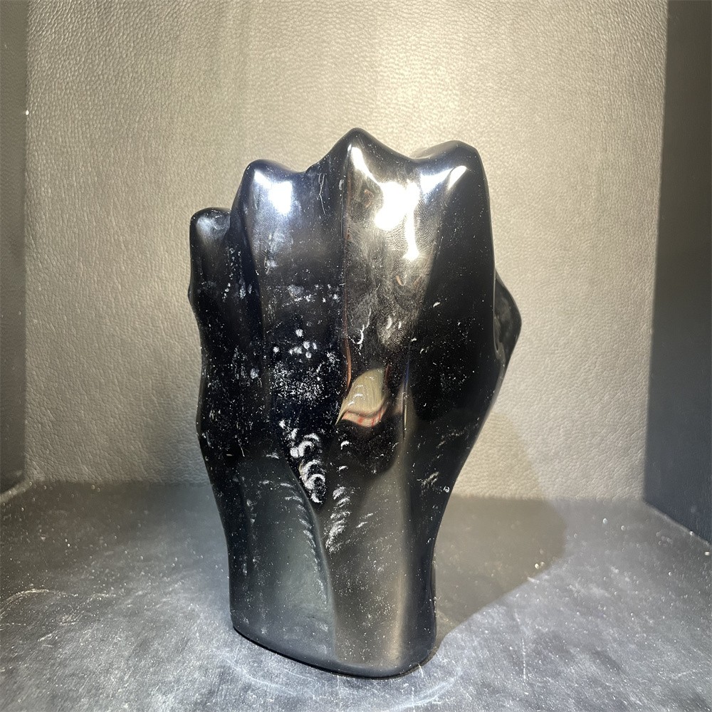 4LB 5.5”Black Obsidian Fist Ornament Crystal Quartz Carving Gift
