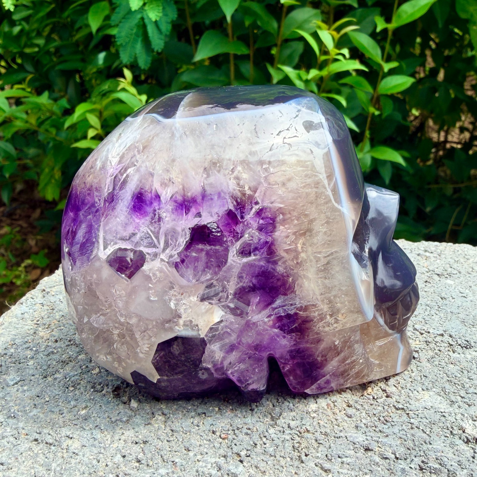 1.75lb Amethyst agate crystal cave skull, Rare hand carved skull specimen