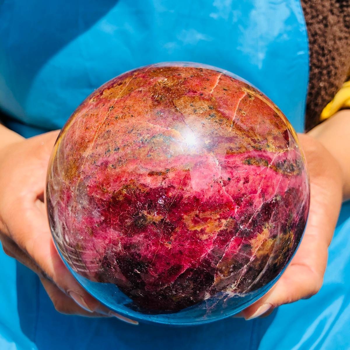 6.29LB Natural Rhodonite Crystal Sphere Pink Black Healing Gem Stone 4797