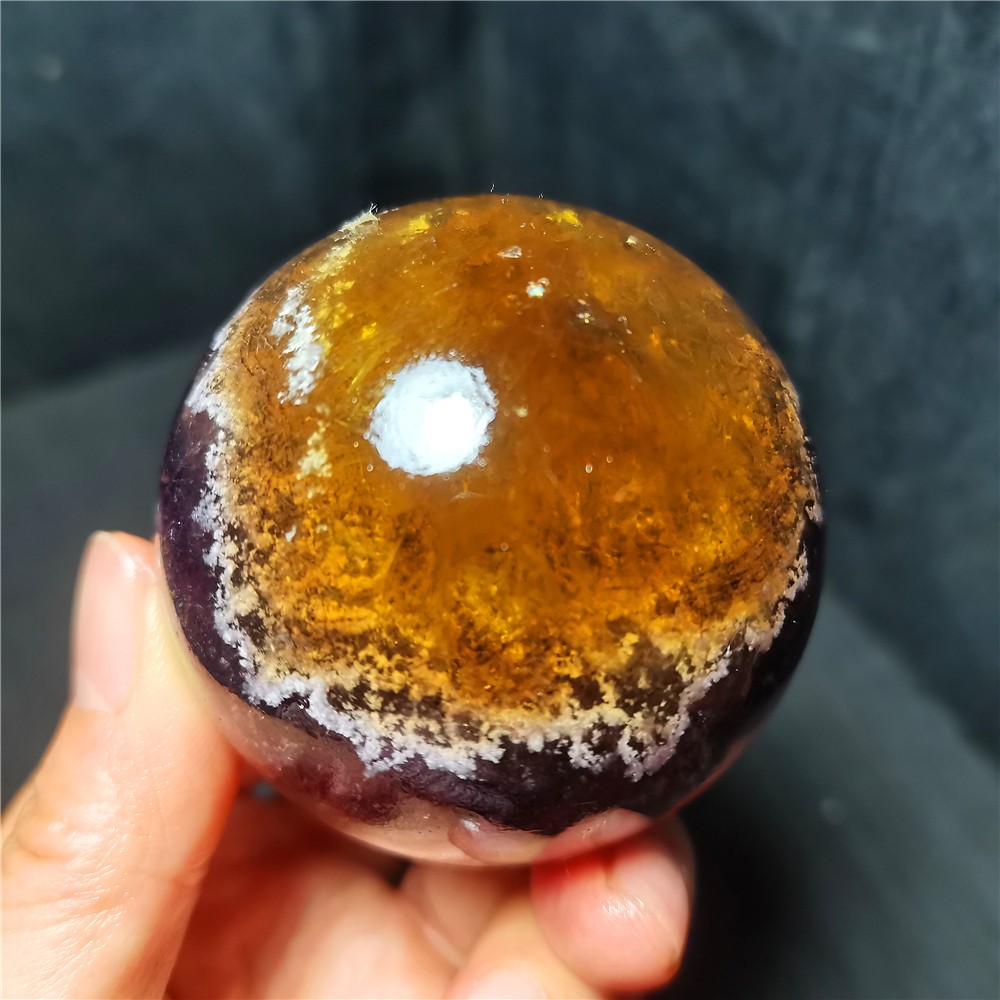 TOP 368g 60mm Natural Colorful Super Seven Fluorite Sphere Ball Healing WD2119