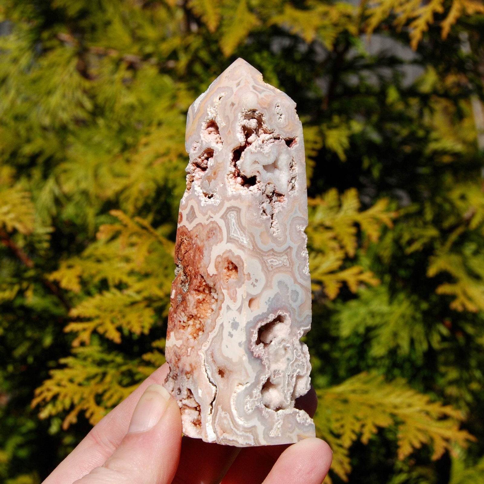 4.25in 146g Pink Crazy Lace Agate Druzy Crystal Tower, Indonesia