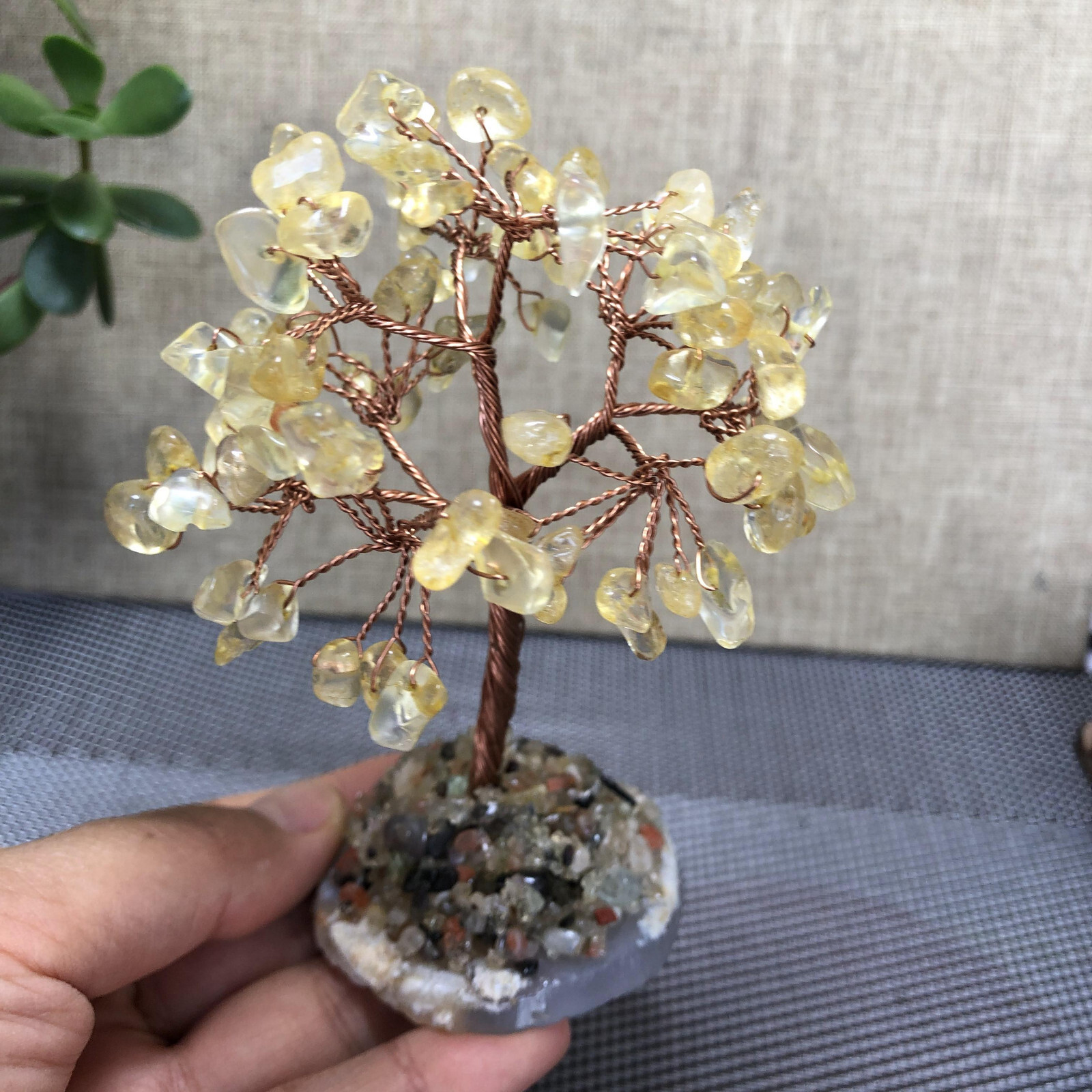 Natural beautiful Yellow crystal hand woven tree home decoration Love Gift 100mm