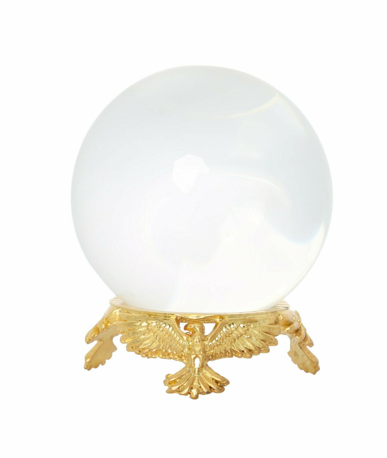 Crystal Ball 50mm Sphere for Feng Shui, Meditation, Decor, with Gold Eagle Stand