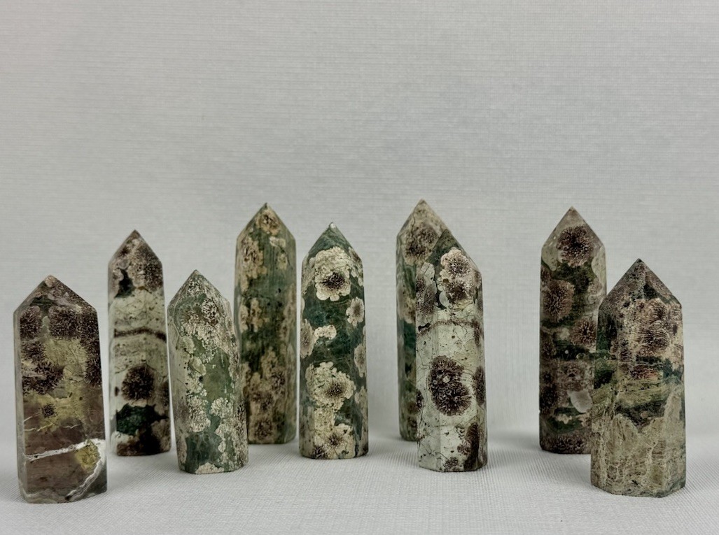 Cherry Blossom Jasper Crystal Tower 2.75″-3.5” Sakura Flower Hexagonal Point
