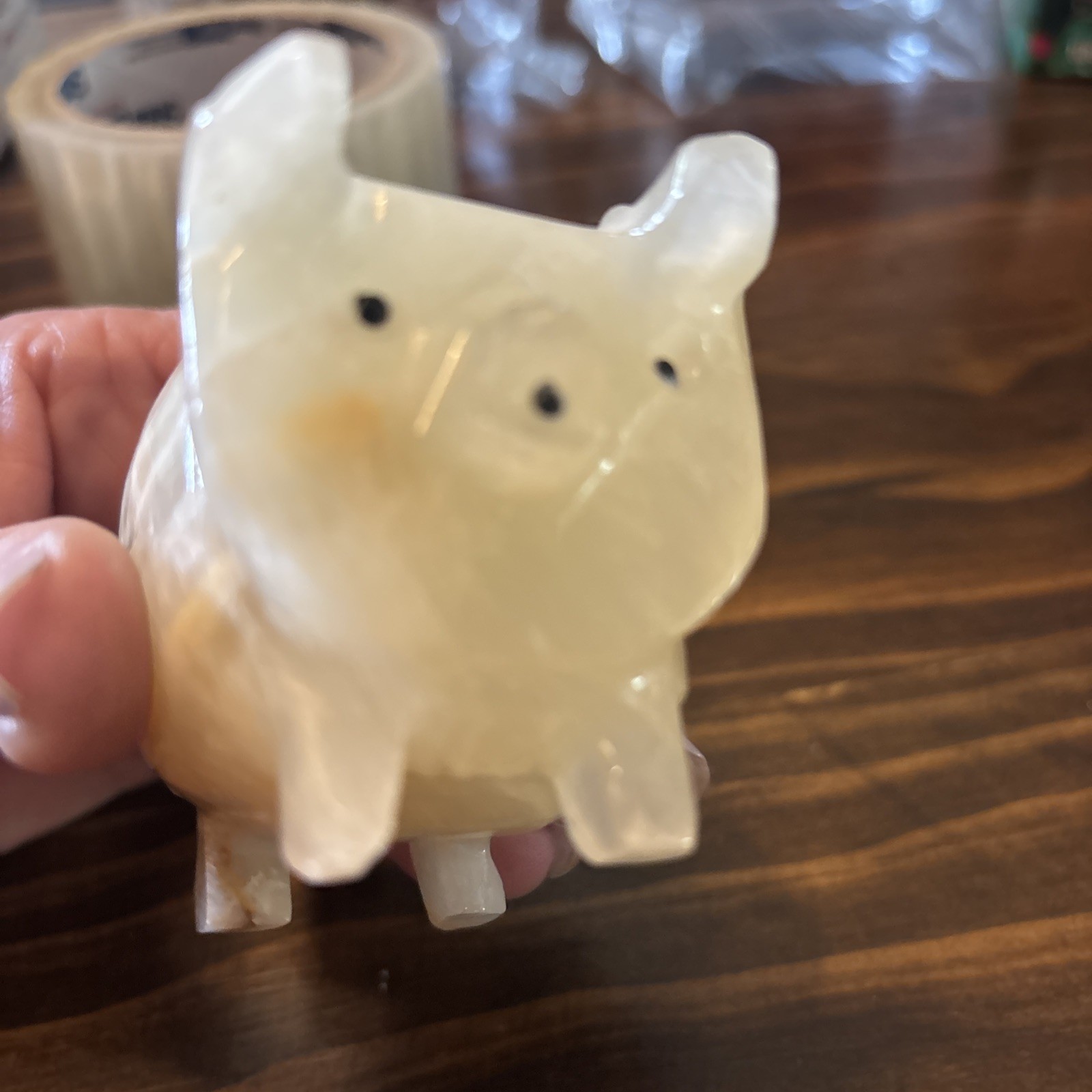 Carved White Opaque Quartz Stone Pig Figurine Healing Stone